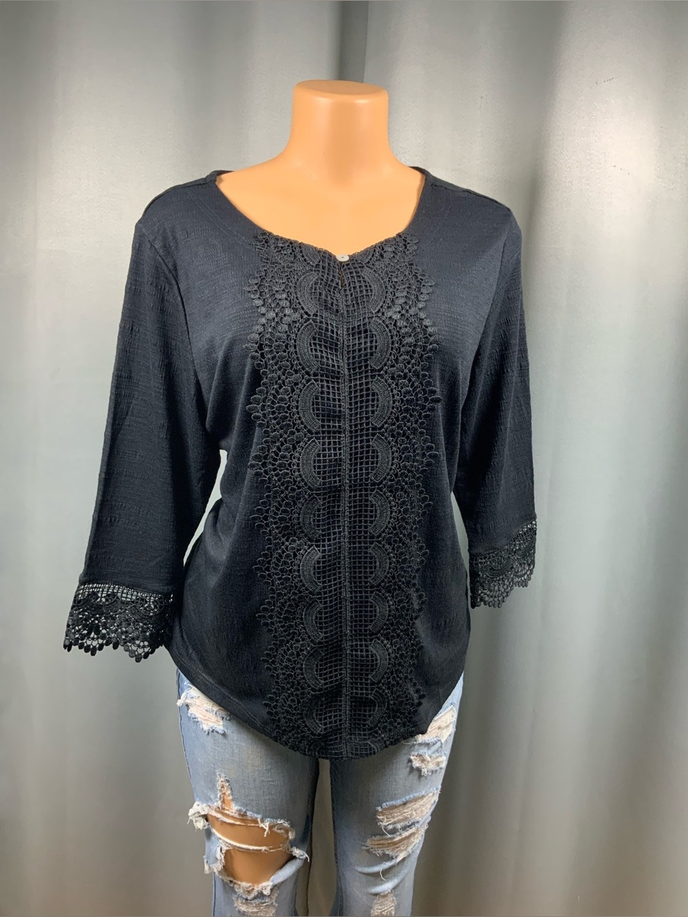Thomas & Olivia Black Lace Crochet Detail Top Size L